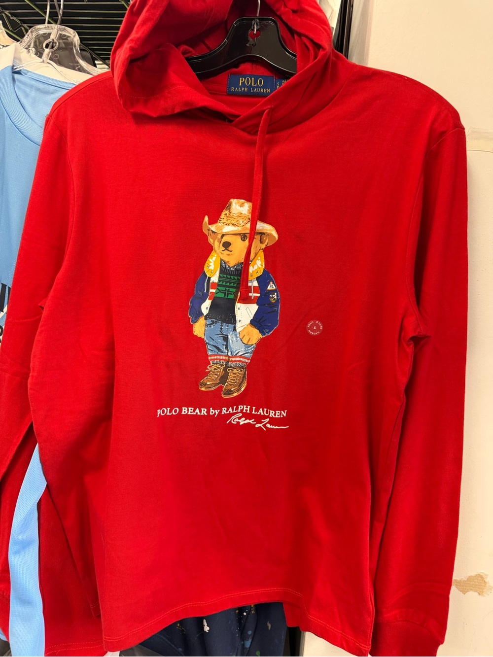 Ralph Lauren Red Polo Bear Hoodie Sweatshirt Small